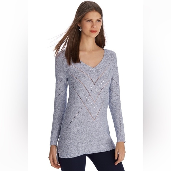 WHBM V-neck Blue with Silver Accents Raglan Sleeve Tunic Pullover Sz S - Picture 1 of 7